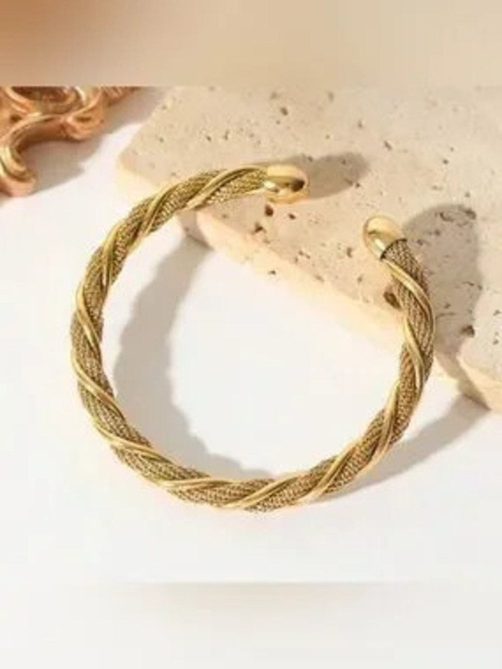 Gold Plated Stainless Steel Braided Cuff Bracelet